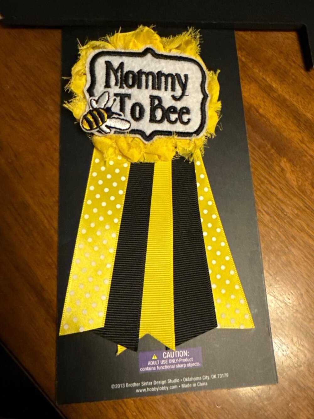 Mommy To Bee Baby Shower Badge - Yellow & Black Ribbon - 6.5in (16.5cm) - Brothe